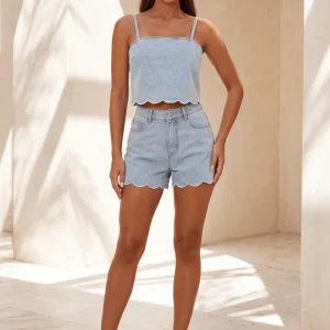 Better Love Scallop Edge Denim Shorts - Blue